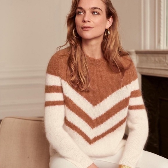 Sezane Sweaters - Sezane Chevron Camel and Ivory Joy Jumper | L